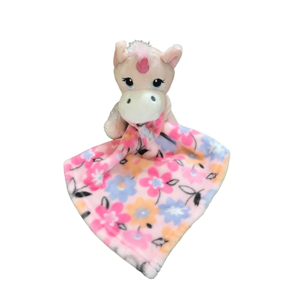 Little Beginnings Unicorn Baby Lovey Plush Security Blanket Pink Floral Tags